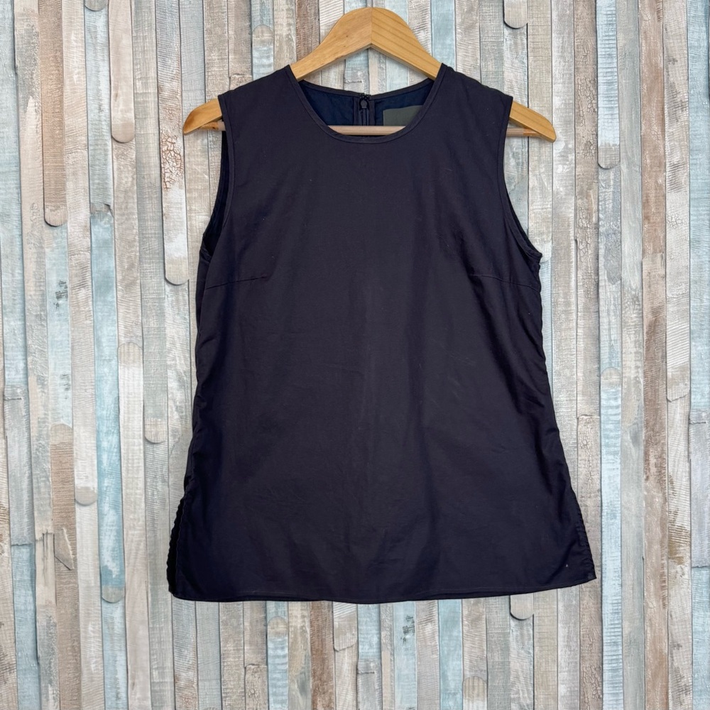 Claridge + King S Poplin Tunic Top Sleeveless Blouse Tailored Navy Career Office